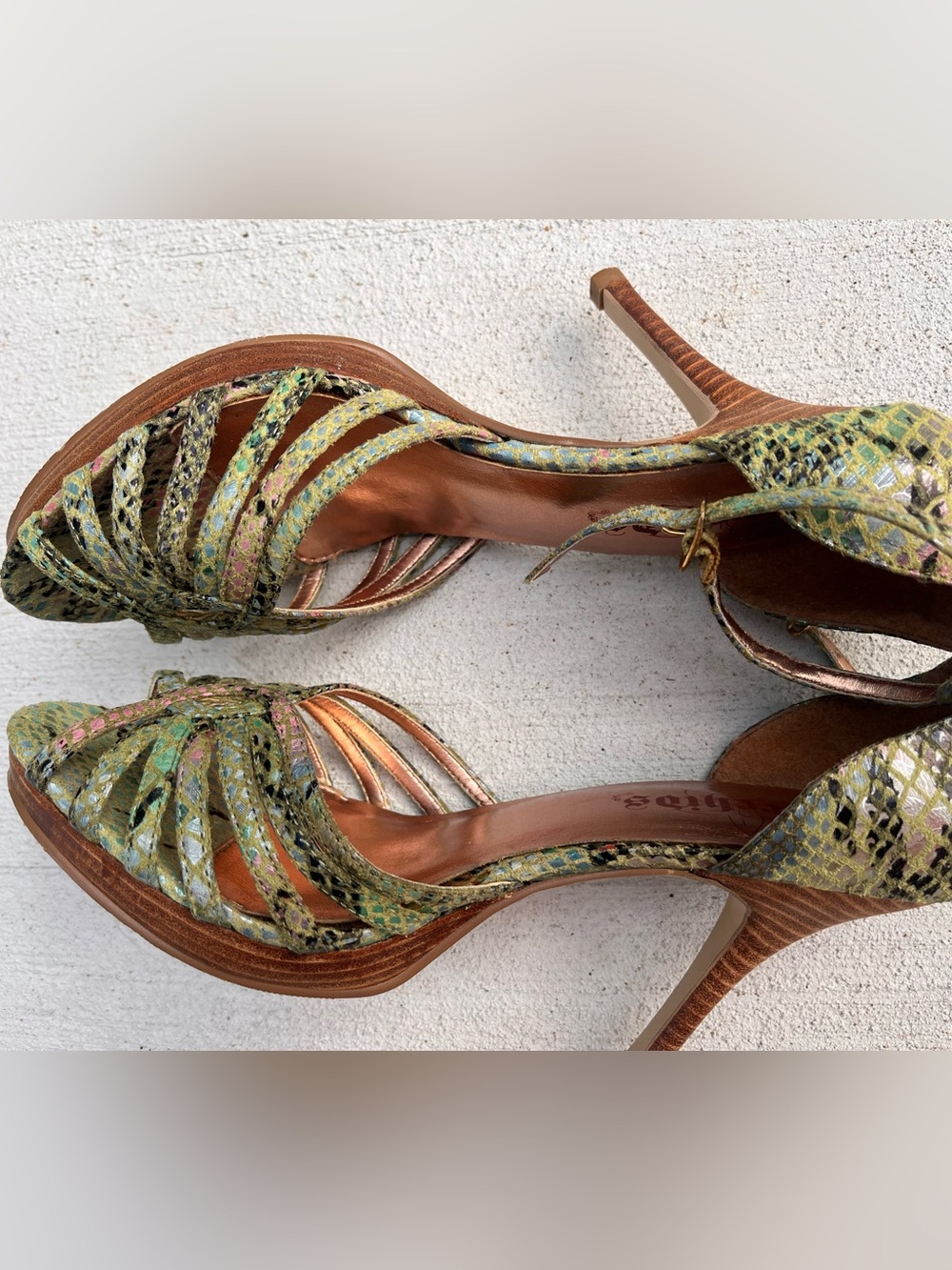 Y2K Vintage Vibrant Multicolor Snakeskin Strappy Heels
